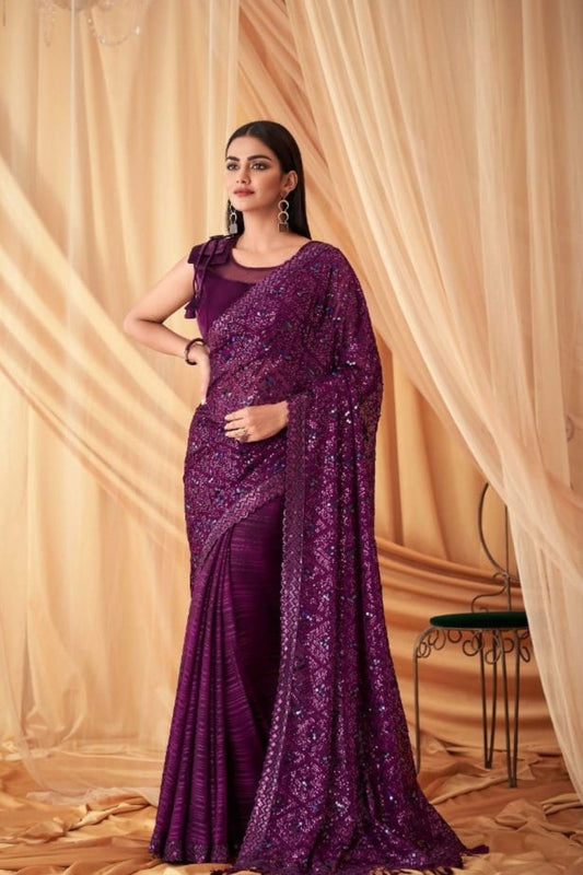 Elegant Purple Designer Saree Reception Saree