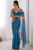 Teal Blue Floral Georgette Saree with Designer Border