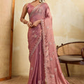Dusty Pink Designer Saree Embroidery Sequin Georgette Saree