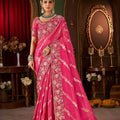 Rani Pink Silk Saree with Heavy Gold Zari Embroidery Designer Blouse