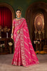 Rani Pink Silk Saree with Heavy Gold Zari Embroidery Designer Blouse