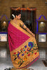 Rani Pink Cotton Silk Saree Golden Border Peacock Floral Designer Pallu