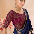 Navy Blue Silk Saree Designer Embroidered Border Party Wear Saree