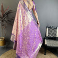 Pink Purple Kanjivaram Silk Saree Traditional Zari Woven Saree