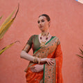 Traditional Orange Green Banarasi Silk Saree Zari Border Rich Designer Pallu