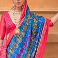 Designer Blue and Pink Patola Print Silk Saree with Traditional Border