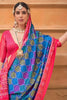Designer Blue and Pink Patola Print Silk Saree with Traditional Border