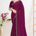 Magenta Pink Silk Saree with Zari Embroidered Border Buti Work