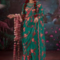 Designer Teal Green Floral Embroidered Saree with Stylish Blouse