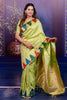 Pistachio Green Soft Silk Saree Multicolor Temple Border Rich Zari Pallu