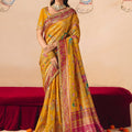 Mustard Yellow Paithani Silk Saree Rich Pink Zari Traditional Motifs Saree 
