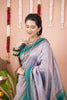 Lavender Silk Saree with Teal Woven Border Traditional Design