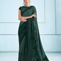 Dark Green Embroidered Georgette Saree with Designer Blouse 