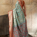 Aqua Blue Banarasi Silk Saree  Red Zari Border and Floral Weaving Saree