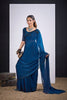 Teal Blue Organza Silk Saree with Black Embroidered Blouse 