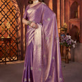 Purple Silk Saree with Zari Embroidery Butti Work Designer Blouse