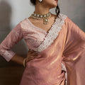 Peach Silk Saree with Designer White Lace Border Party Wear