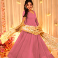 Lovely Pink Teby Silk Gown with Floral Printed Dupatta for Women