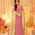 Lovely Pink Teby Silk Gown with Floral Printed Dupatta for Women