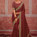Lovely Maroon Pure Munga Silk Saree Sequins Work for Women
