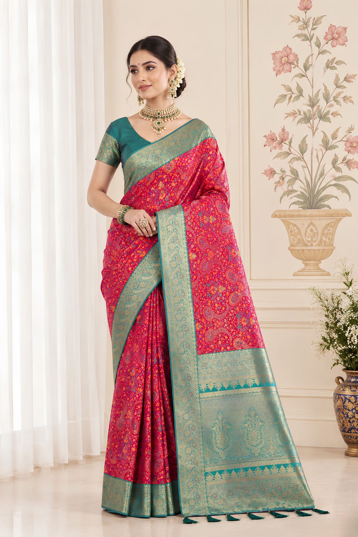 Elegant Rani Pink Pashmina Silk Saree Zari Work for Women