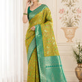 Graceful Lime Green Pashmina Silk Saree Zari Work for Women