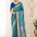 Royal Teal Blue Pashmina Silk Saree Zari Work for Women