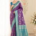 Trendy Purple Pashmina Silk Saree Zari Work for Women