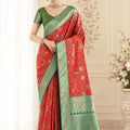 Vibrant Red Pashmina Silk Saree Zari Work for Women