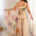 Luxury Beige Organza Silk Plain Palazzo Suit Floral Embroidered Dupatta