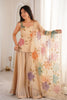 Luxury Beige Organza Silk Plain Palazzo Suit Floral Embroidered Dupatta
