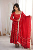 Graceful Red Chinon Anarkali Suit Thread Sequence Work Dupatta