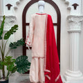 Stylish Off White Embroidered Salwar Suit Thread Work Matching Dupatta for Women
