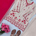 Stylish Off White Embroidered Salwar Suit Thread Work Matching Dupatta for Women