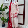 Stylish Off White Embroidered Salwar Suit Thread Work Matching Dupatta for Women