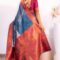 Sky Blue Paithani Silk Saree with Pink Zari Border and Traditional