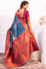 Sky Blue Paithani Silk Saree with Pink Zari Border and Traditional