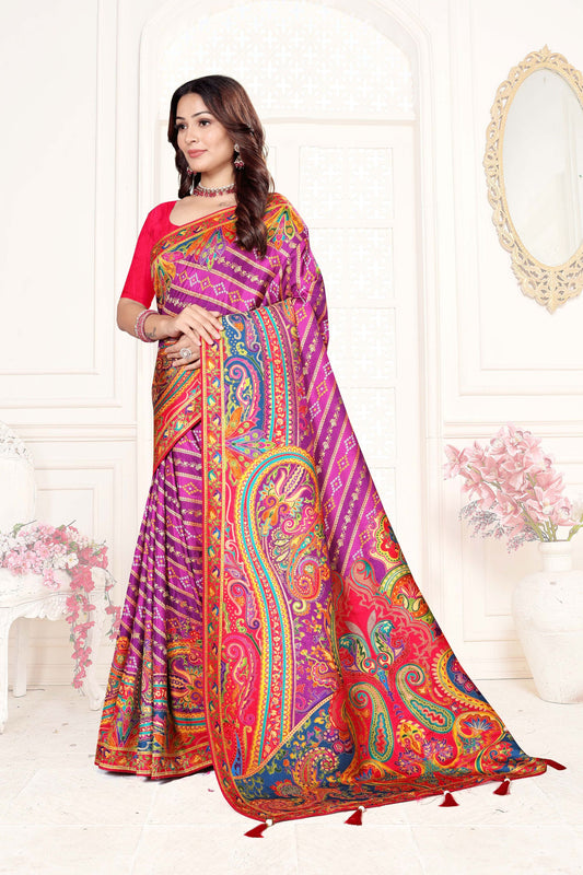 Elegant Purple Multicolor Printed Saree with Designer Saree