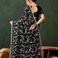 Black Embroidered Net Saree with Designer Border Party Wear Saree
