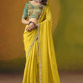 Yellow Silk Saree with Embroidered Border Woven Readymade Blouse