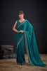 Teal Green Silk Saree Antique Silver Zari Border Party Wear Saree