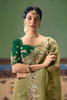 Olive Green Organza Saree Heavy Zari Embroidery Border Designer Blouse