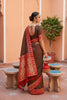 Olive Green Silk Saree Red Contrast Border Zari Weaving Festive Wear