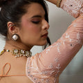 Peach Silk Saree with Designer White Lace Border Party Wear
