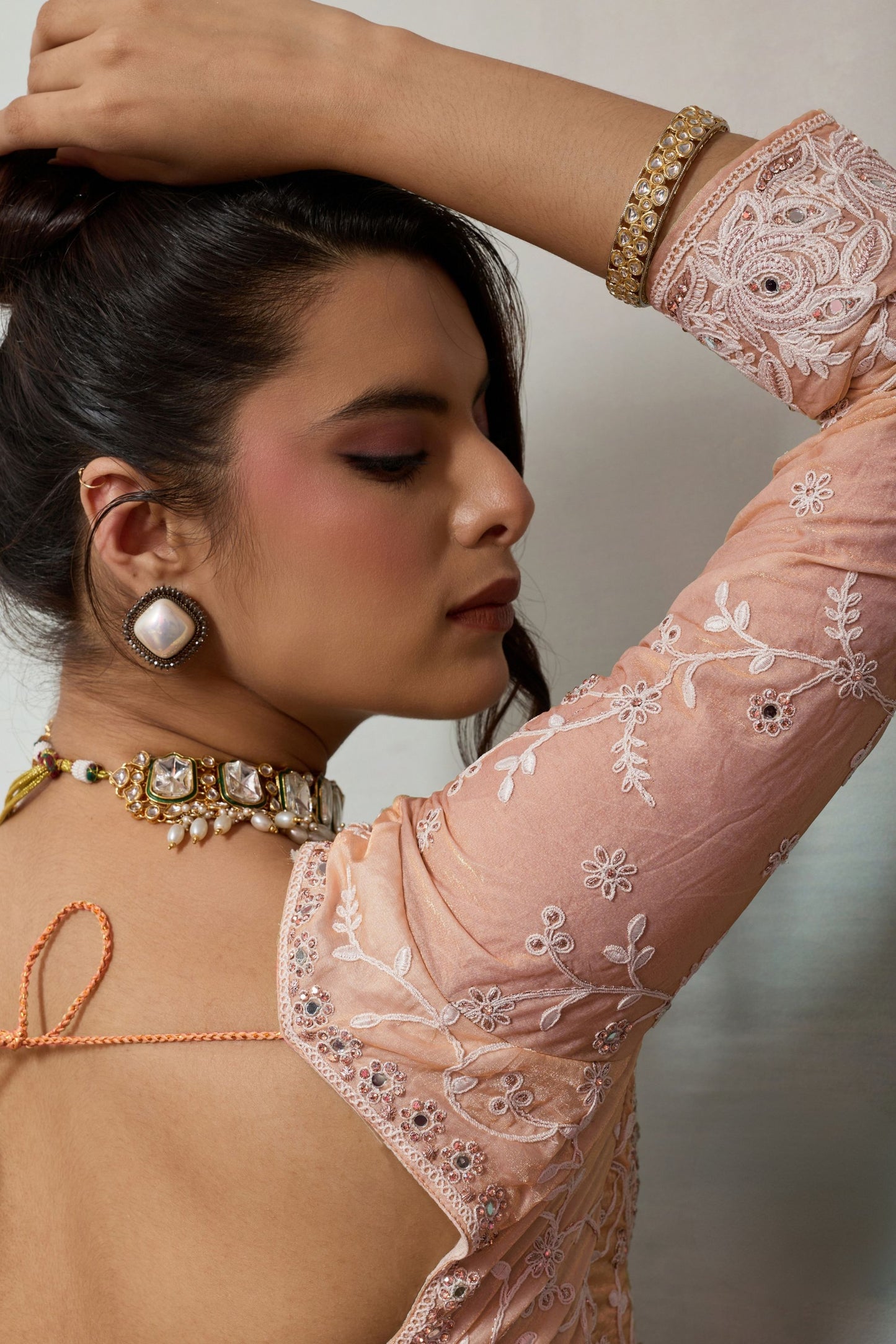 Peach Silk Saree with Designer White Lace Border Party Wear