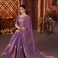 Purple Silk Saree with Zari Embroidery Butti Work Designer Blouse