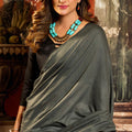 Elegant Charcoal Grey Silk Saree with Minimal Plain Design