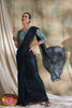 Navy Blue Striped Organza Saree with Designer Teal Printed Blouse