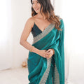 Teal Green Organza Saree with Designer Embroidered Border