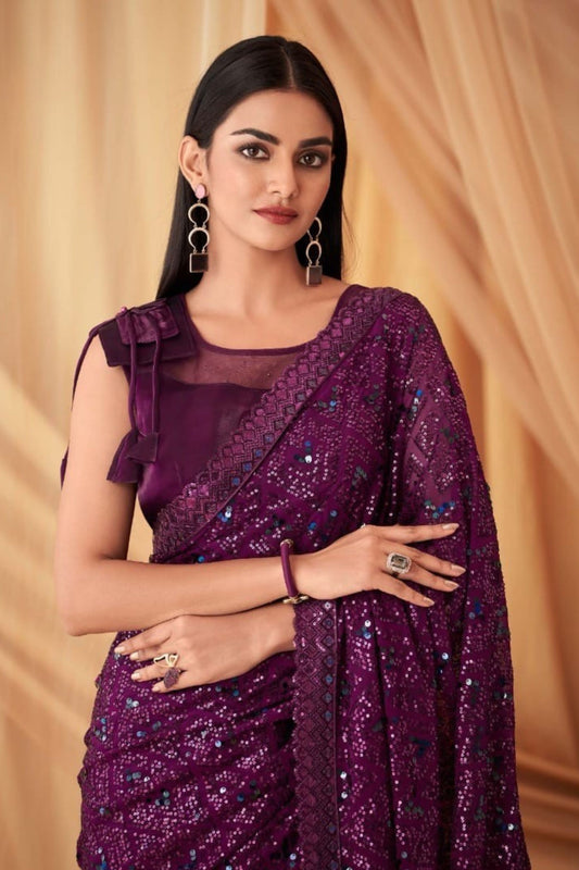 Elegant Purple Designer Saree Reception Saree
